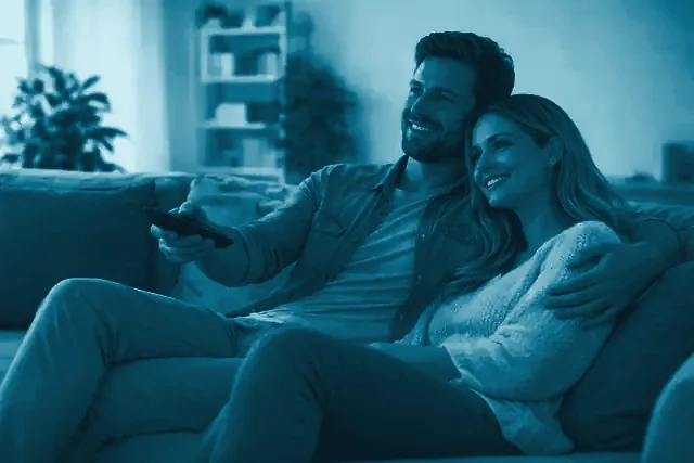 A family watching 4KIPTVUS on the living-room television